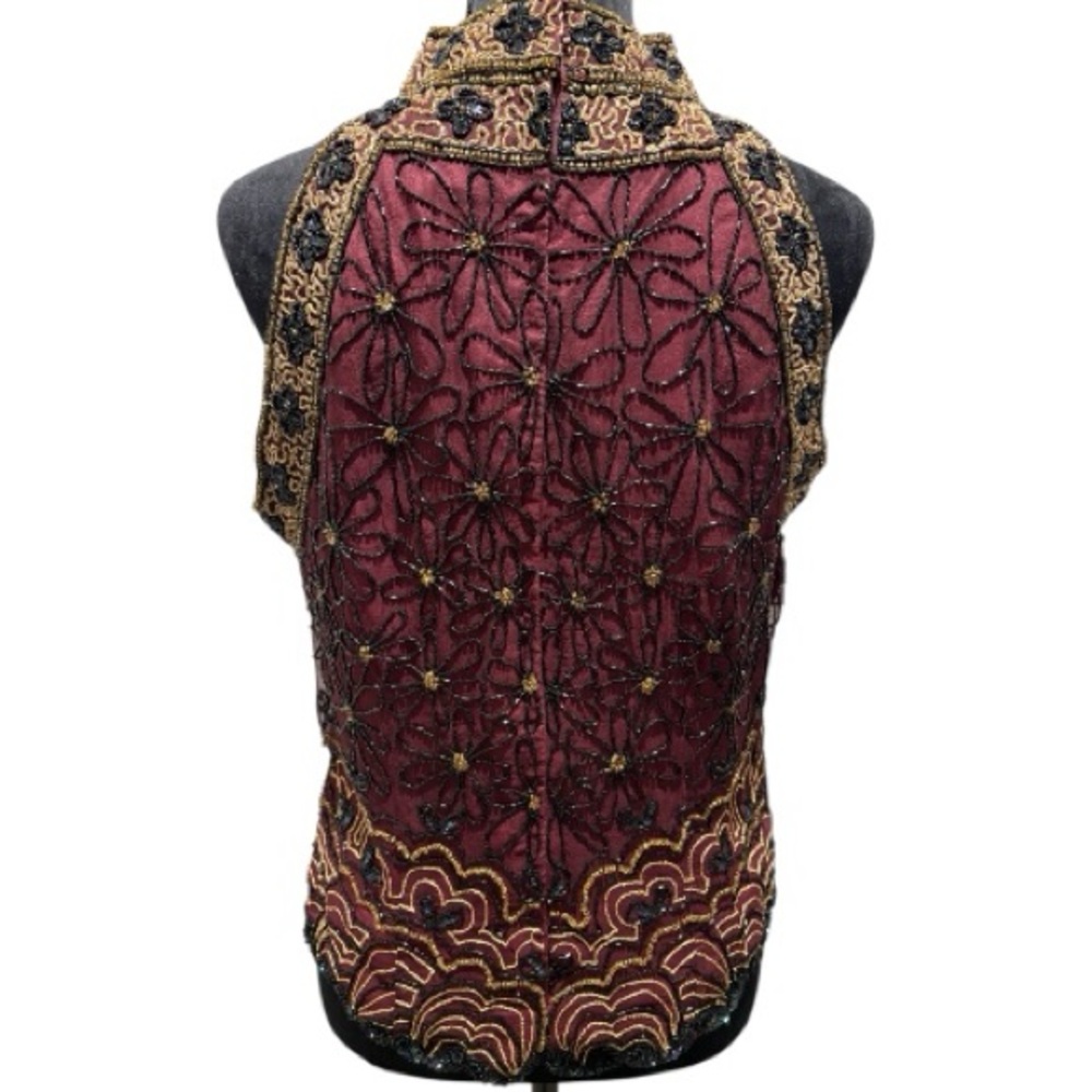 Papell Boutique Evening Burgundy and Black Silk Sleeveless Top XL - Picture 3 of 14